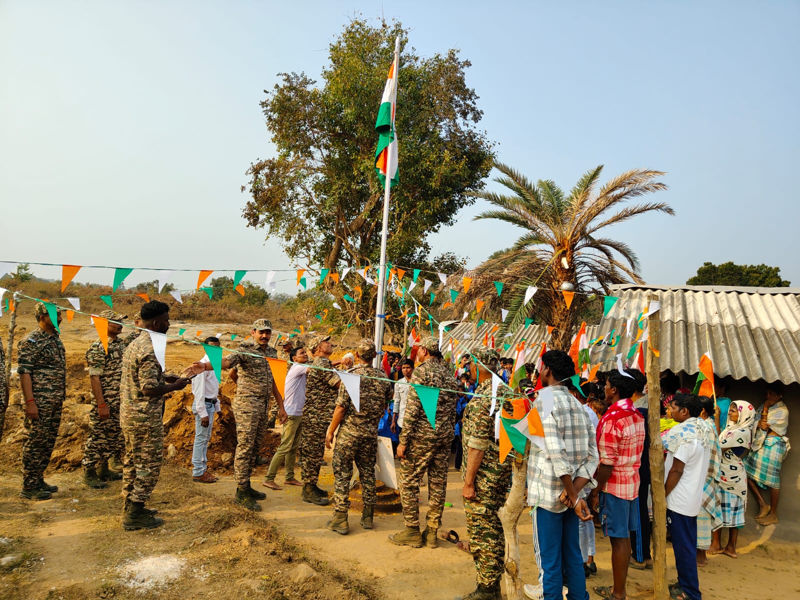 Security forces unfurls flag at Chhattisgarh's Gogunda village (Photo/ ANI)
