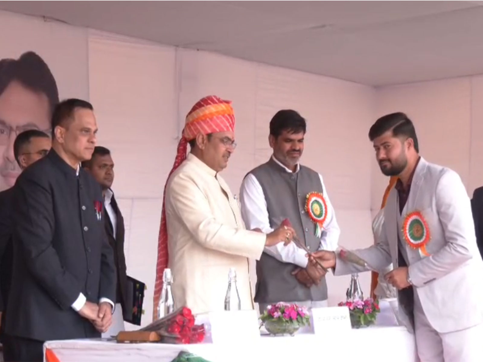 CM Bhajanlal Sharma honours employees for outstanding work on Republic Day (Photo/ANI) 