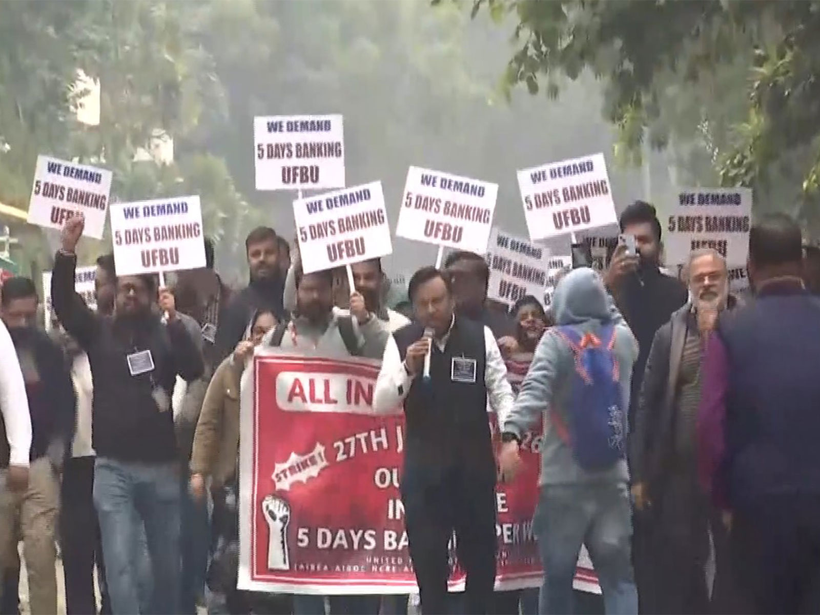 Bank unions on one-day strike in Delhi (Photo/ANI)