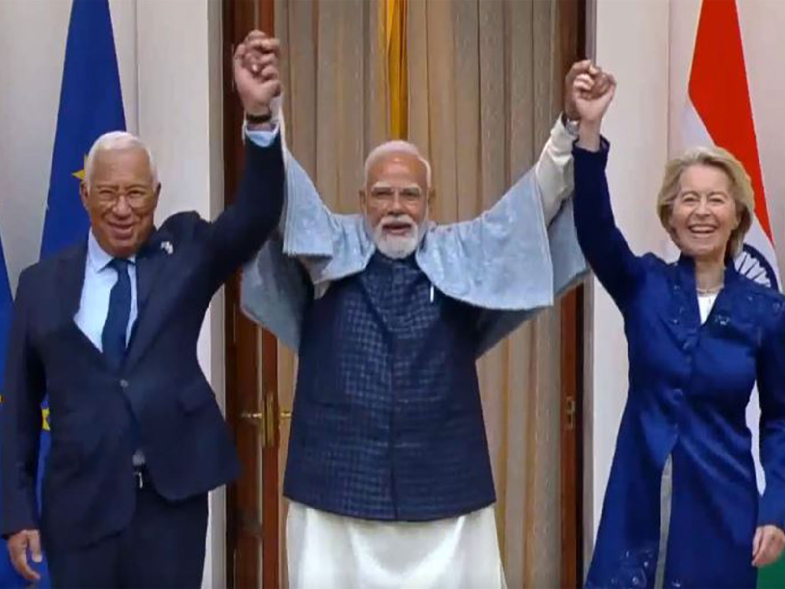 PM Modi with EU leaders Ursula von der Leyen, Antonio Costa (Photo/DD/ANI)