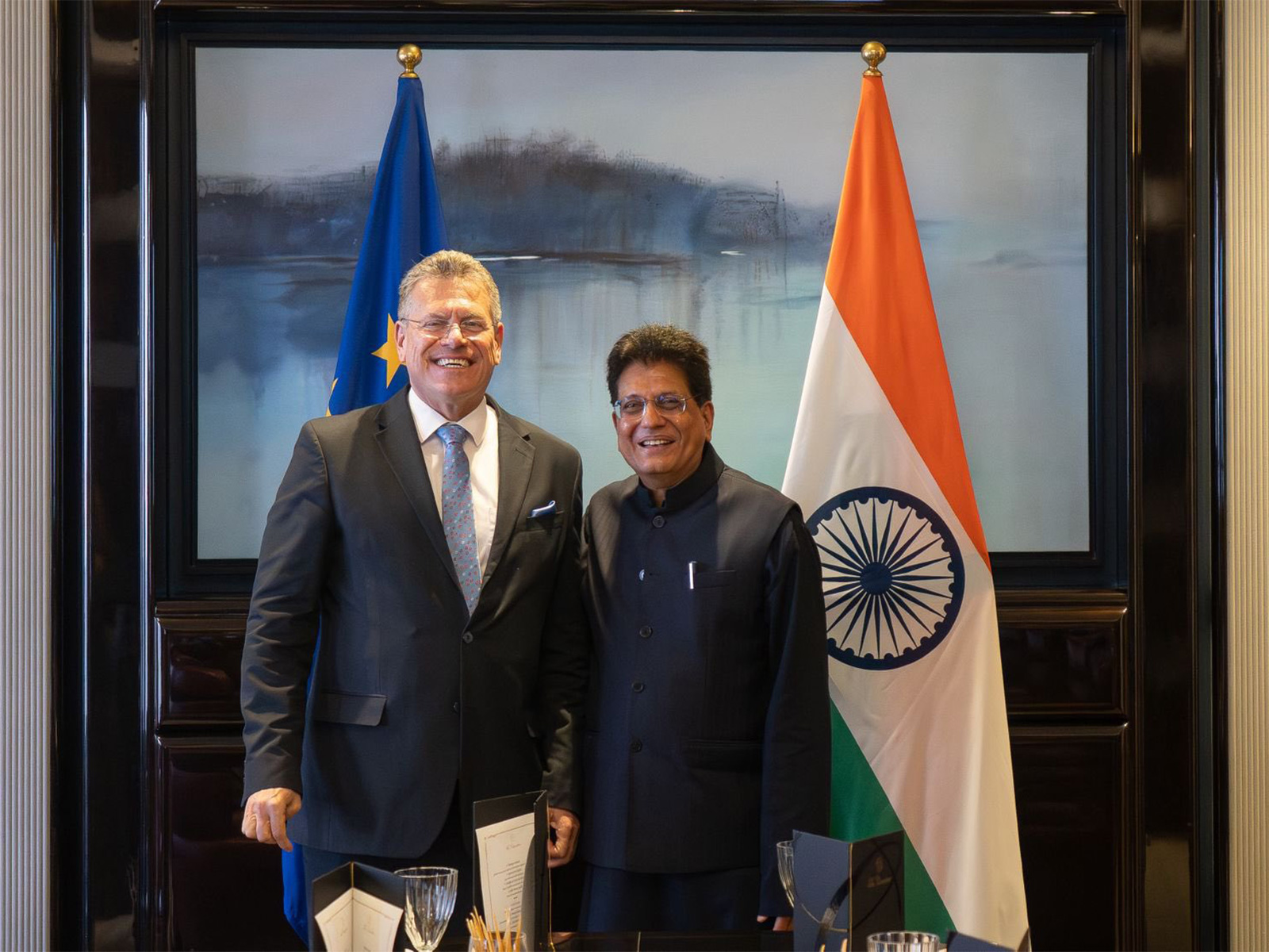 EU Trade Commissioner Marcos Sefcovic with Union Minister Piyush Goyal (Photo/X/@MarosSefcovic) 