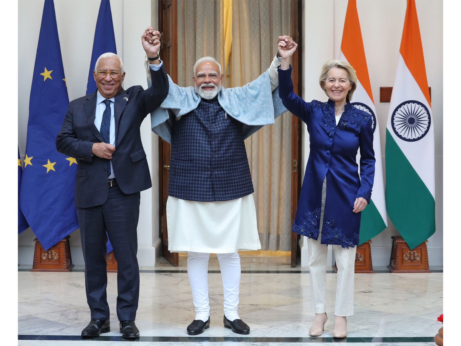 PM Narendra Modi during the 16th India-EU Summit with European Council President Antonio Costa and European Commission President Ursula von der Leyen. (Photo: X/@narendramodi)