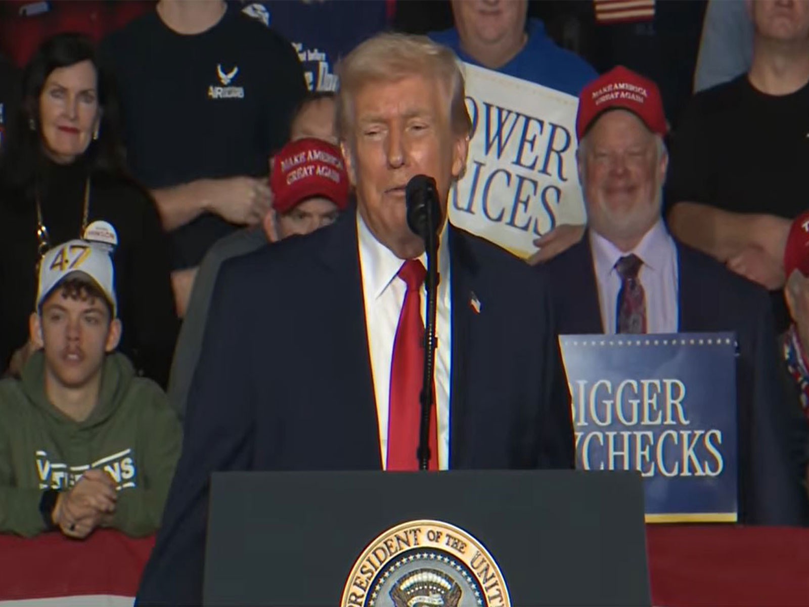 US President Donald Trump addresses supporters during a campaign event in Clive, Iowa. (Image Source: The White House/YouTube)