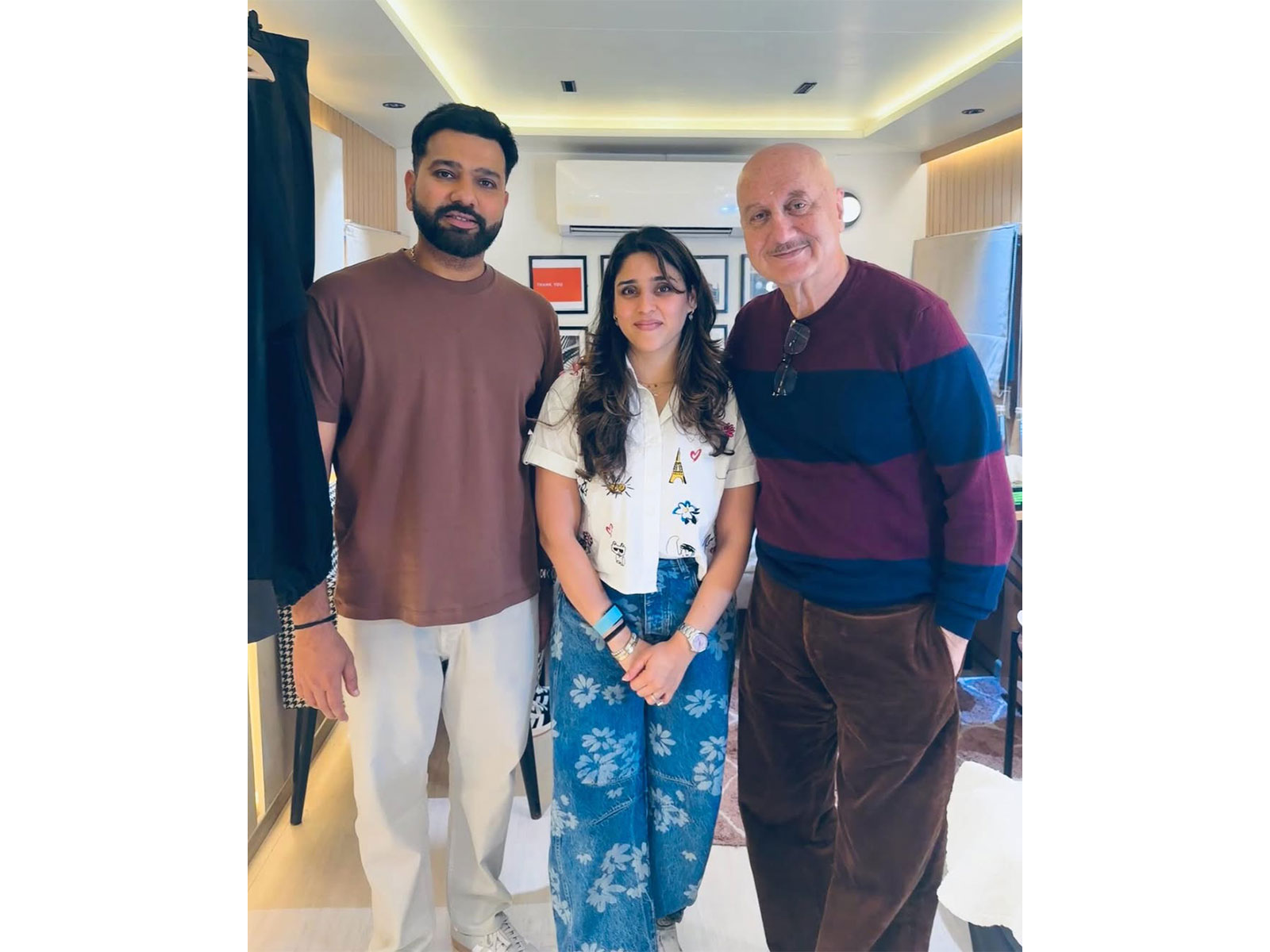 Anupam Kher with Rohit sharma, Ritika Sajdeh (Photo/instagram/@anupampkher)