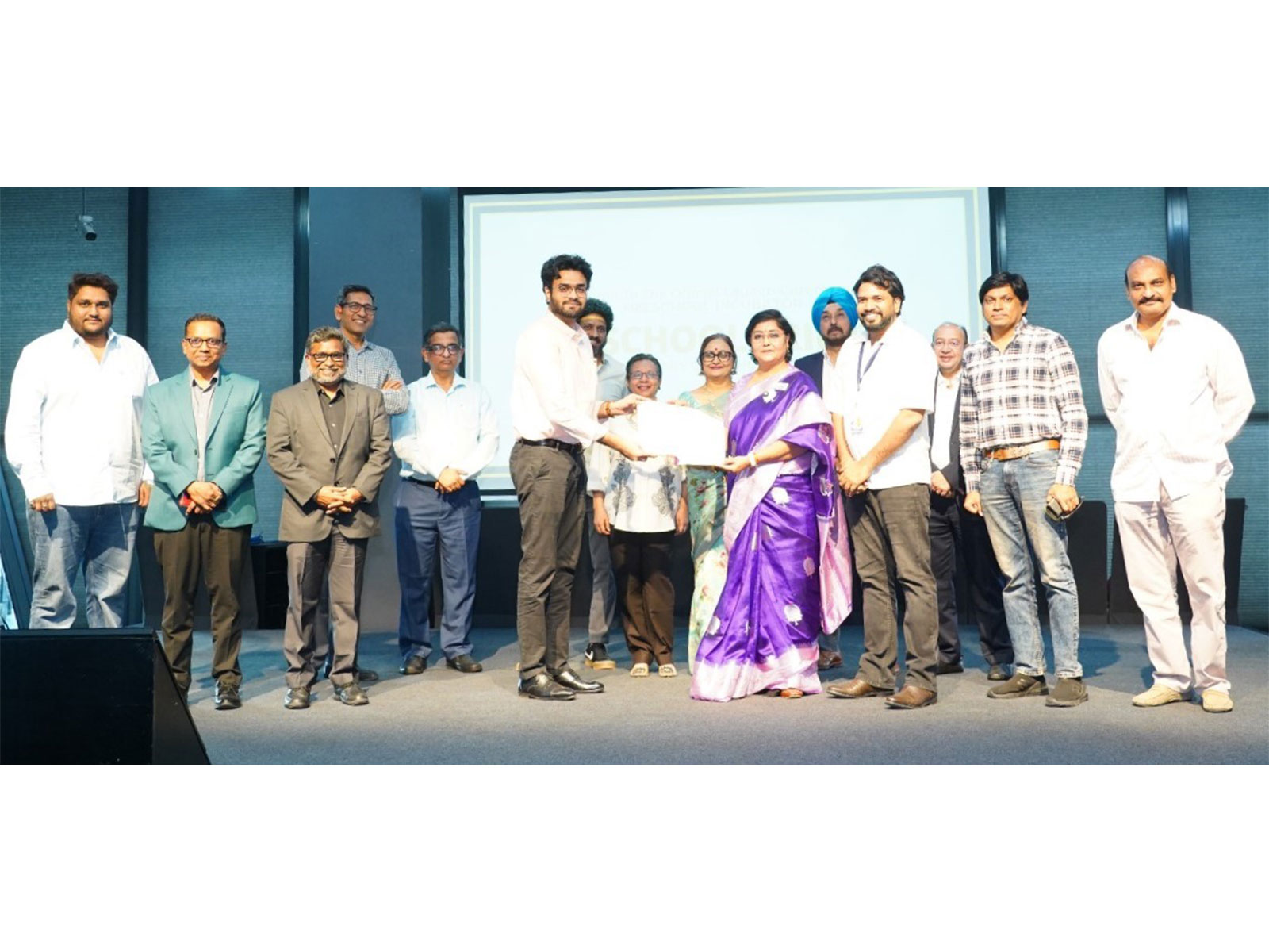 Meraj Faheem, CEO, Telangana Innovation Cell (TGIC), and Pratibha Pulijala and Suneel Pulijala of MEESCHOOL exchange the MoU during the official launch of the MEESCHOOL Incubator