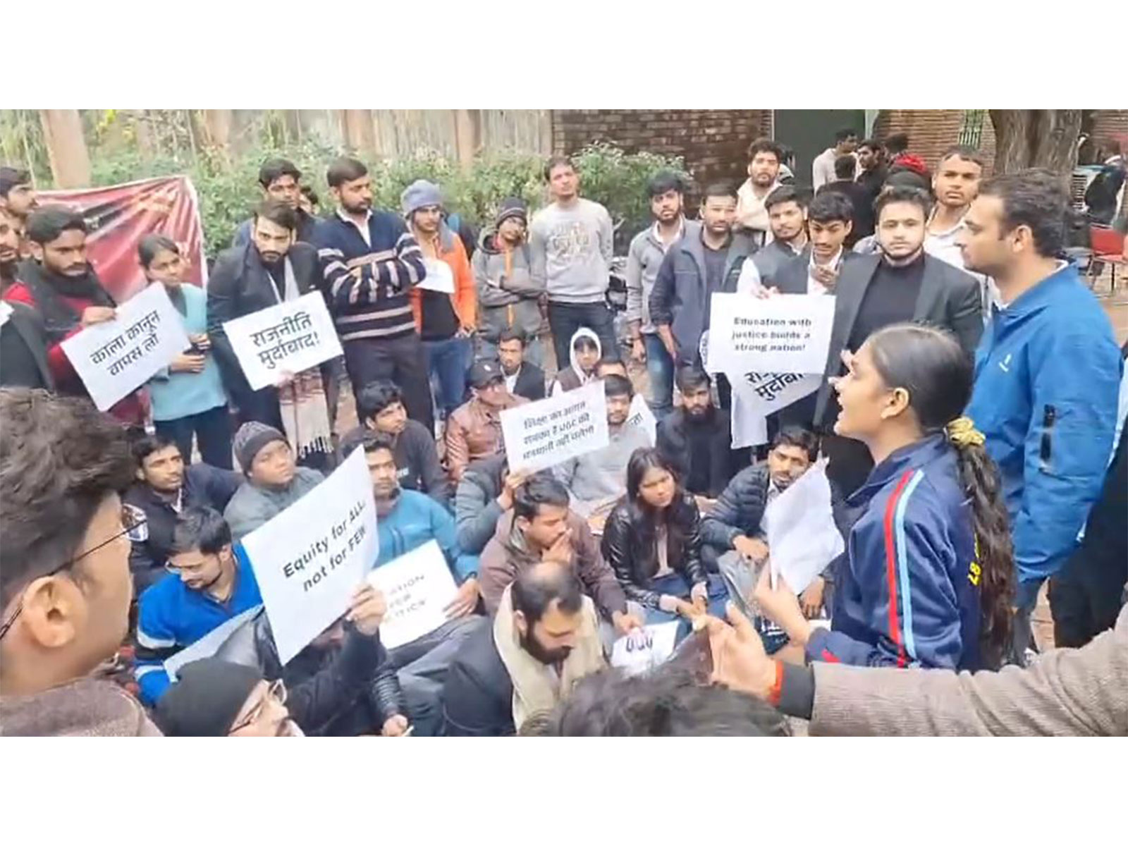 Students protest against UGC's new guidelines at DU North Campus (Photo/ANI)