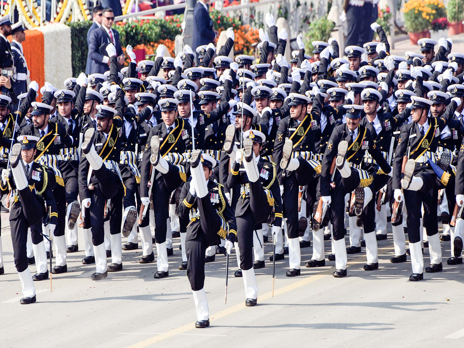 Indian Navy contingent marches at Kartavya Path during the 77th Republic Day parade in New Delhi (Photo/ANI)