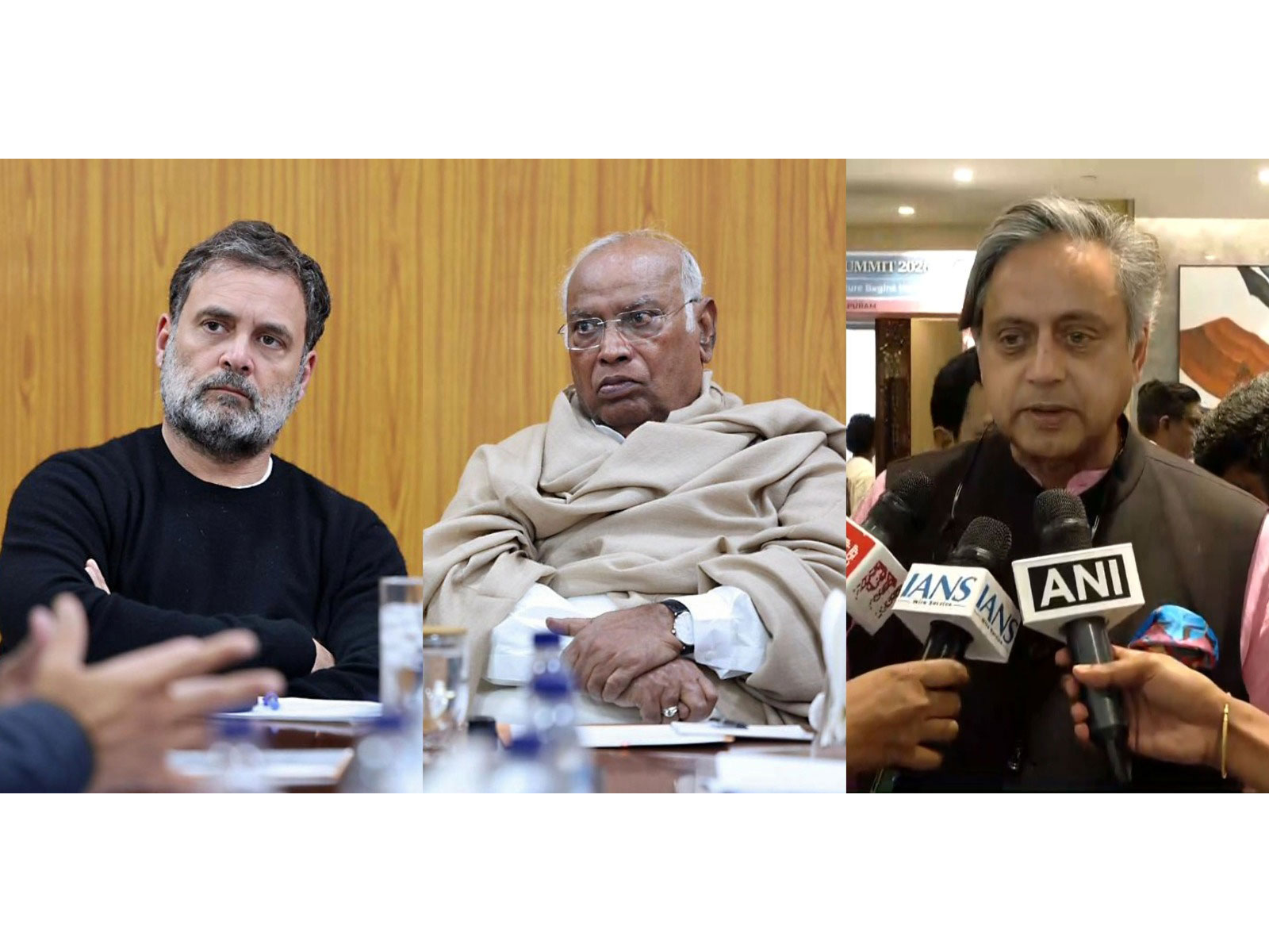 Congress leaders Rahul Gandhi, Mallikarjun Kharge and Shashi Tharoor (Photo/ANI)