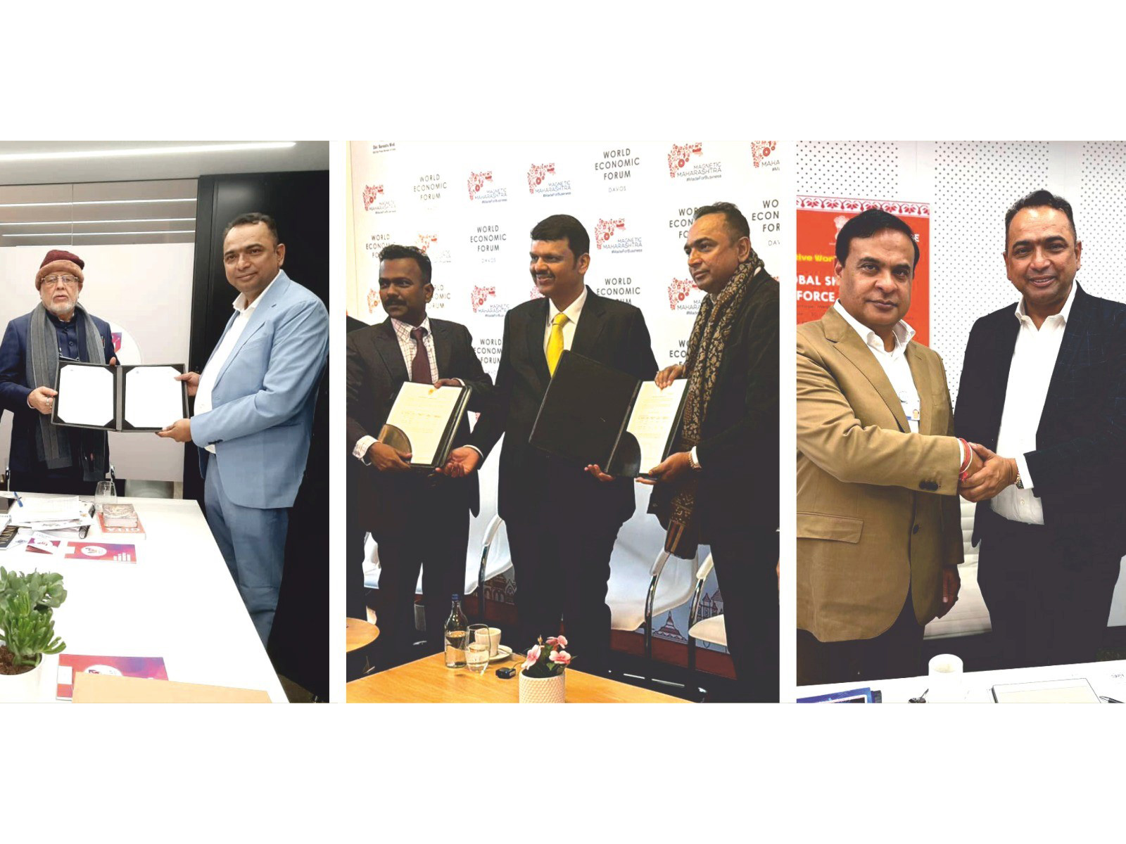 Mr. Sachidanand Upadhyay, MD of Lord's Mark Industries Ltd, with the CM and delegates from respective states signing various MOUs at the World Economic Forum in Davos-Klosters, Switzerland