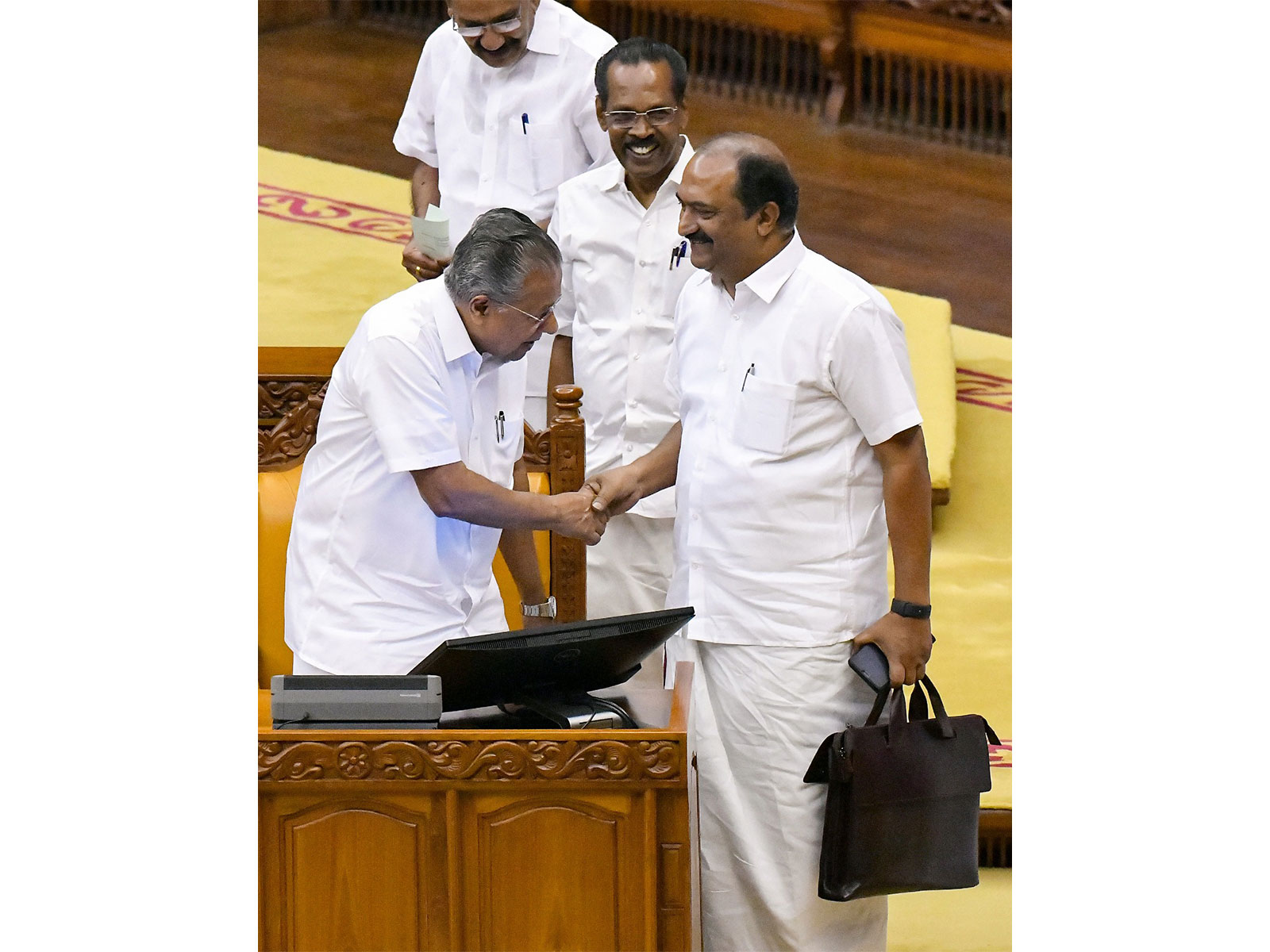 Kerala Chief Minister Pinarayi Vijayan with State Finance Minister KN Balagopal (Photo/ANI)