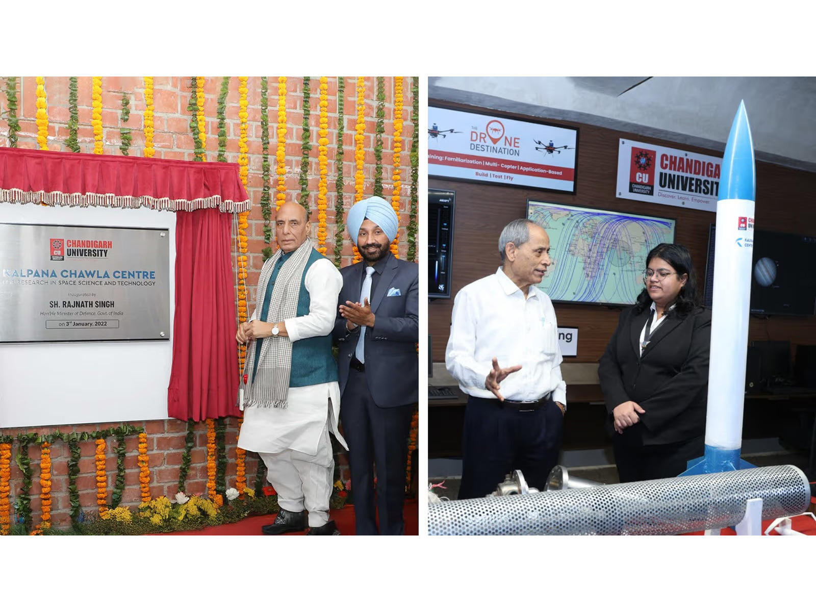 Rajnath Singh, Union Minister of Defence along with Chancellor Satnam Singh Sandhu inaugurating Kalpana Chawla Space & Research Centre at Chandigarh University Gharuan