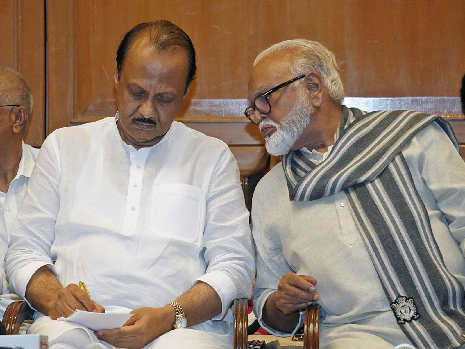 Ajit Pawar with Nationalist Congress Party (NCP) leader Chhagan Bhujbal (Photo/ANI)
