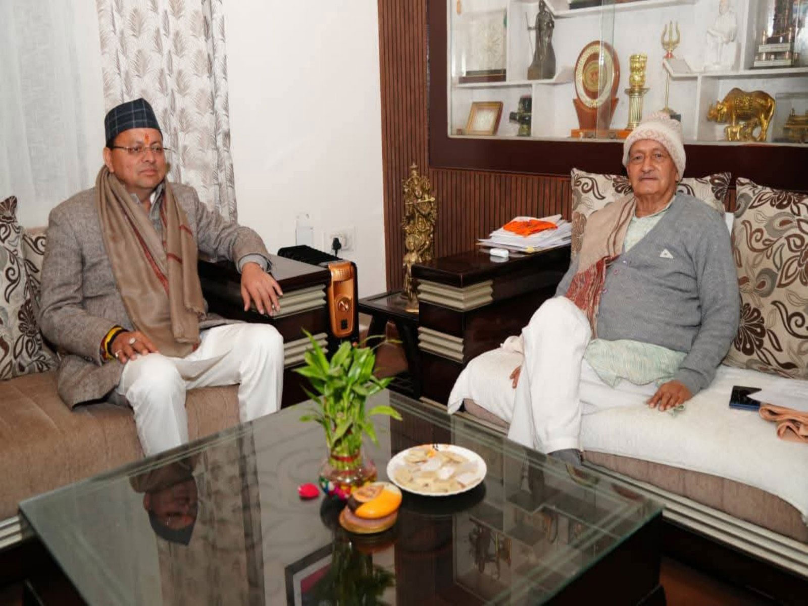 Uttarakhand Chief Minister Pushkar Singh Dhami and former Governor of Maharashtra, Bhagat Singh Koshyari (Photo/ANI)