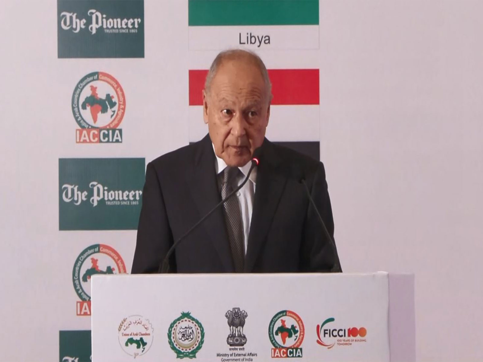 Arab League Secretary General Ahmed Aboul Gheit during an interaction at the Indian Council of World Affairs in New Delhi. (Photo/ANI)
