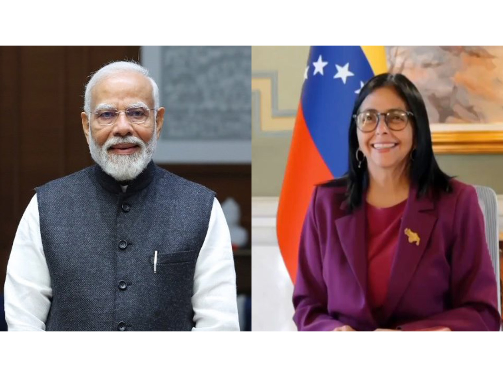Prime Minister Narendra Modi and Venezuela's acting president Delcy Rodriguez (Photos: X/@narendramodi and @delcyrodriguezv)