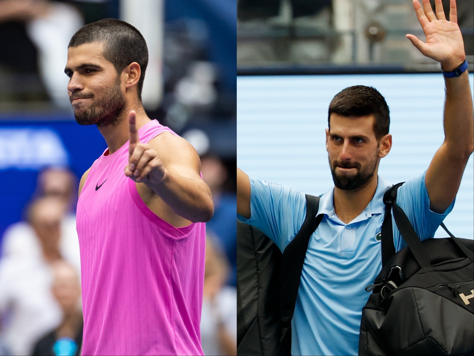 Carlos Alcaraz (L) and Novak Djokovic (R). (Photo/Reuters)
