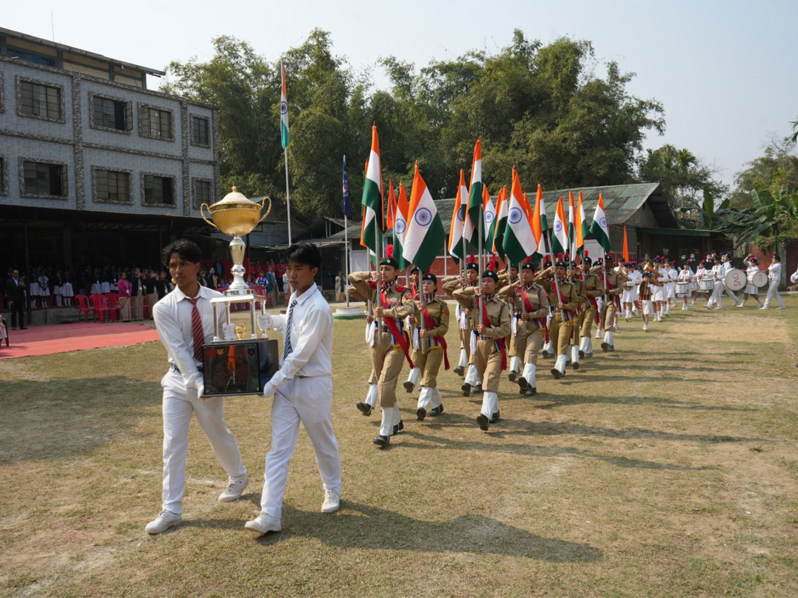 Indian Army conducts trophy tour of 21st Capt Jintu Gogoi, Vir Chakra Memorial Football Tournament at Digboi  (Photo/ANI)