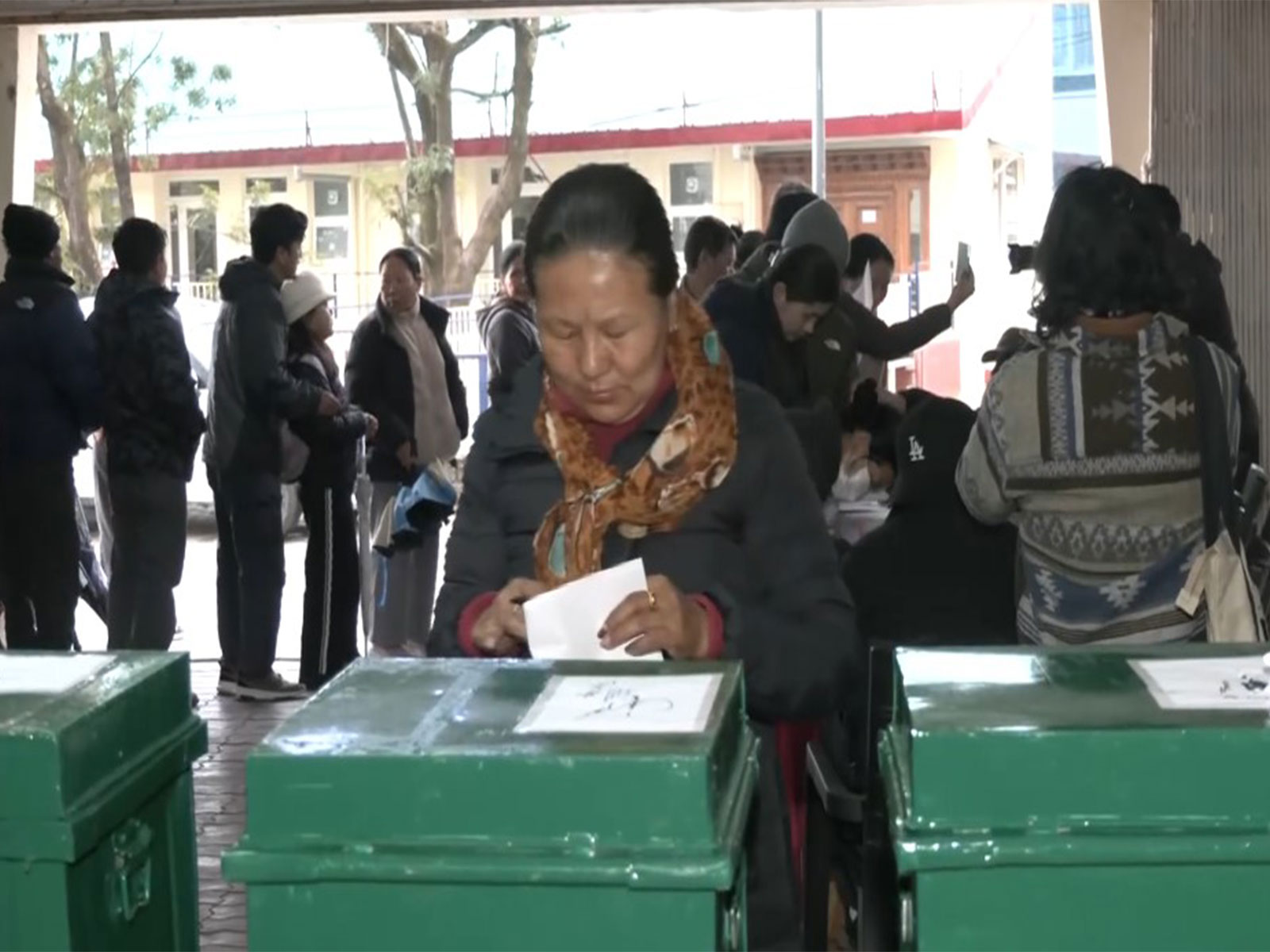 Members of the Tibetan exile community at the polling booth, Dharamshala, India (Photo/ANI)