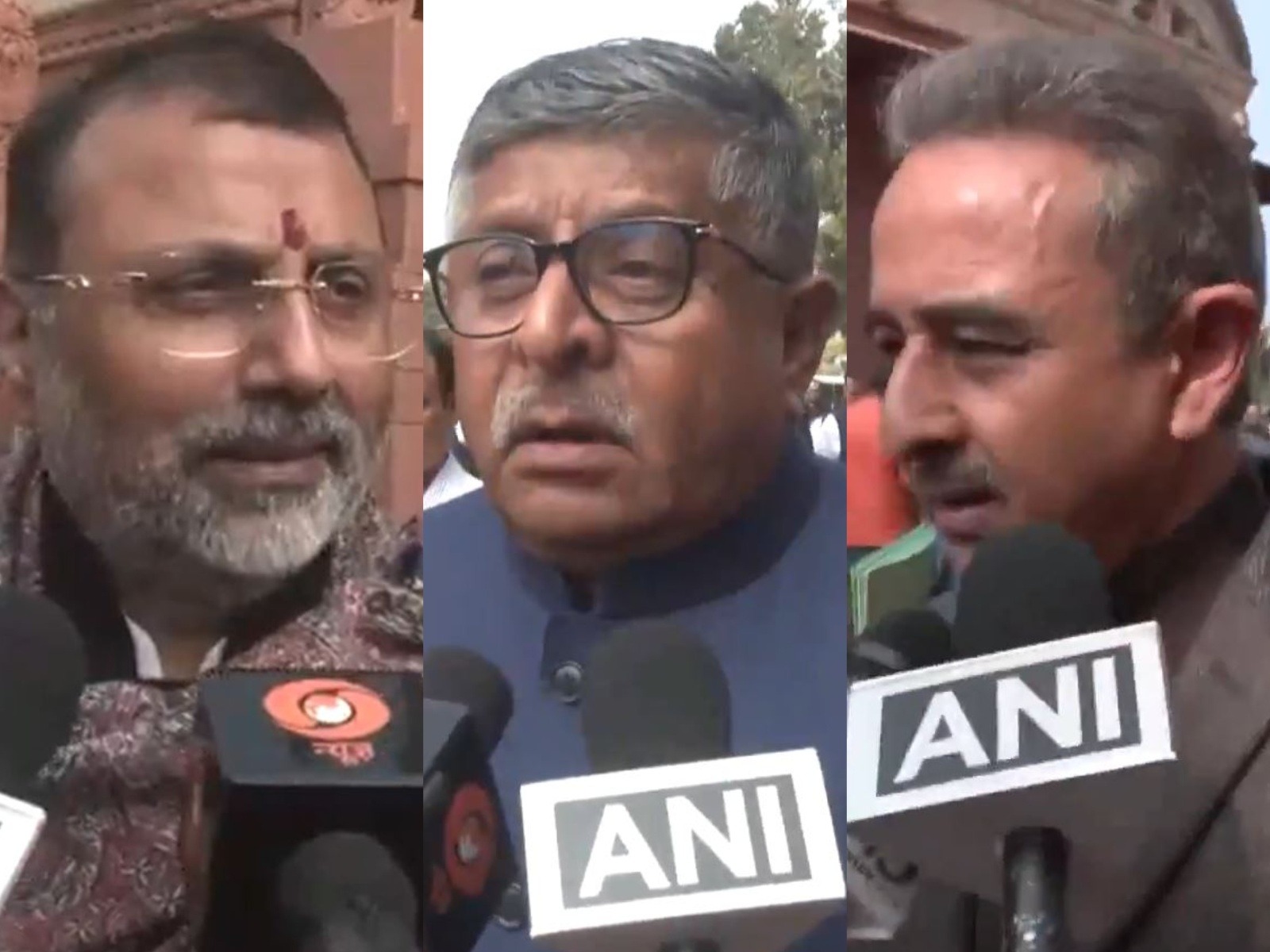 BJP MP Nishikant Dubey (L), Ravi Shankar Prasad (M), Kirti Vardhan Singh (R) (Photo: ANI)