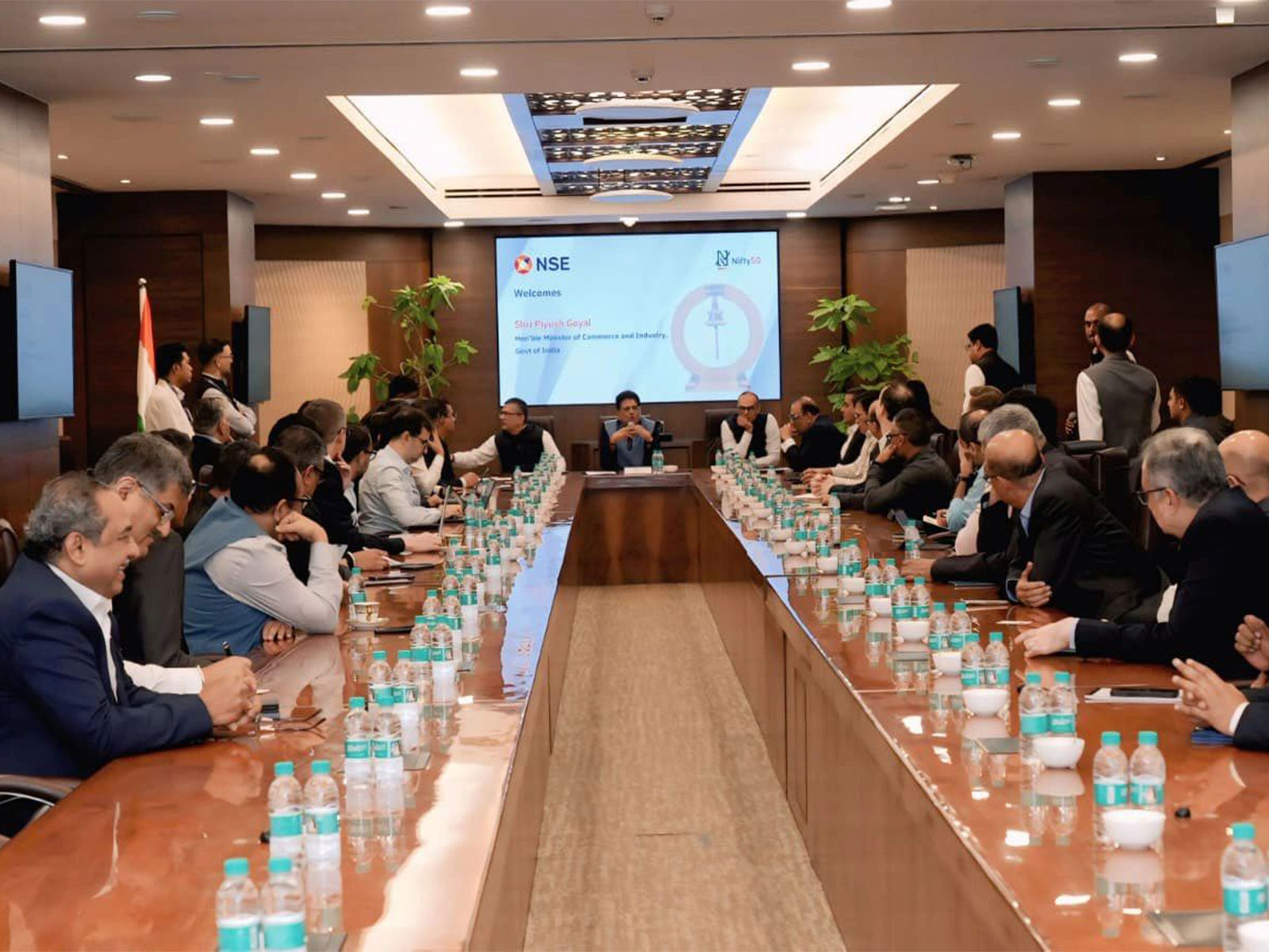 Commerce Minister Piyush Goyal at a breakfast meeting at the National Stock Exchange (NSE) (Image: LinkedIn/Piyush Goyal)