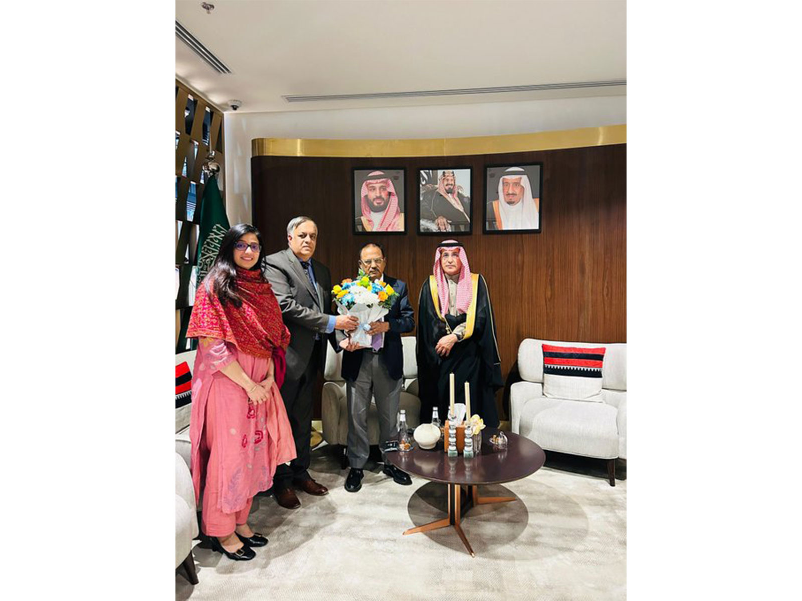 National Security Adviser (NSA) Ajit Doval received by India's Ambassador to Saudi Arabia, Dr Suhel Ajaz Khan, and Saudi Arabia's Deputy Minister for Political Affairs, Ambassador Dr Saud Al-Sati (Photo/X/ @IndianEmbRiyadh) 
