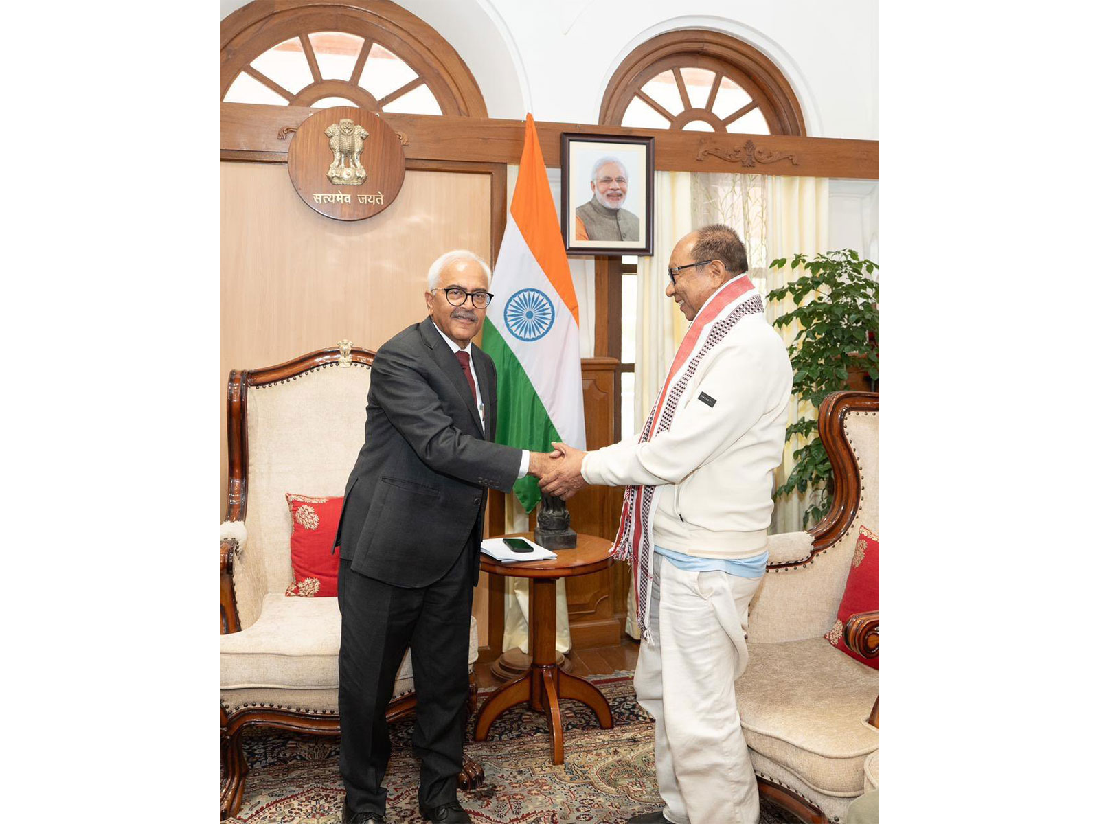 BJP Manipur Legislature Party Leader Yumnam Khemchand Singh meets Governor Ajay Bhalla (Photo/X@sambitswaraj)