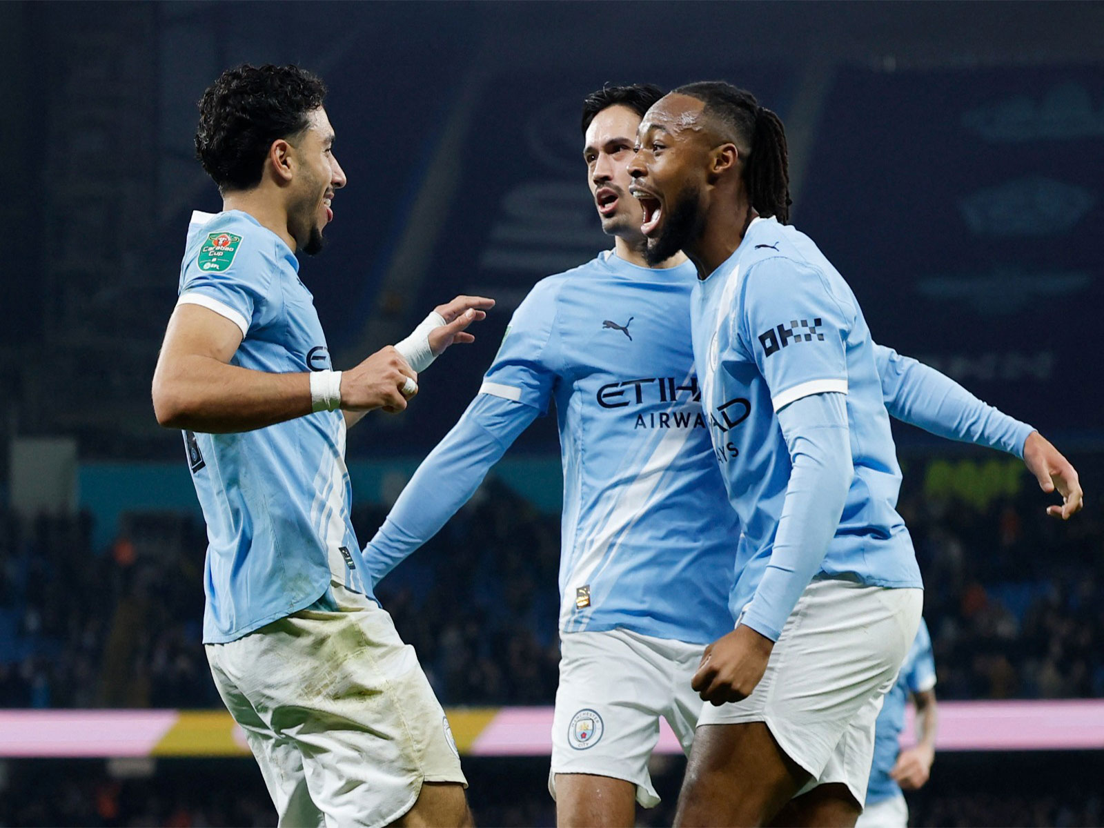 Manchester City team celebrating. (Photo: Reuters)
