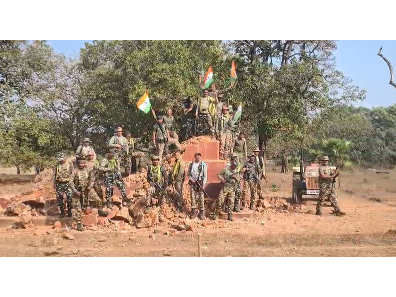 CRPF demolishes memorial of Maoist leader Ramanna in Gogunda (Photo/ANI)