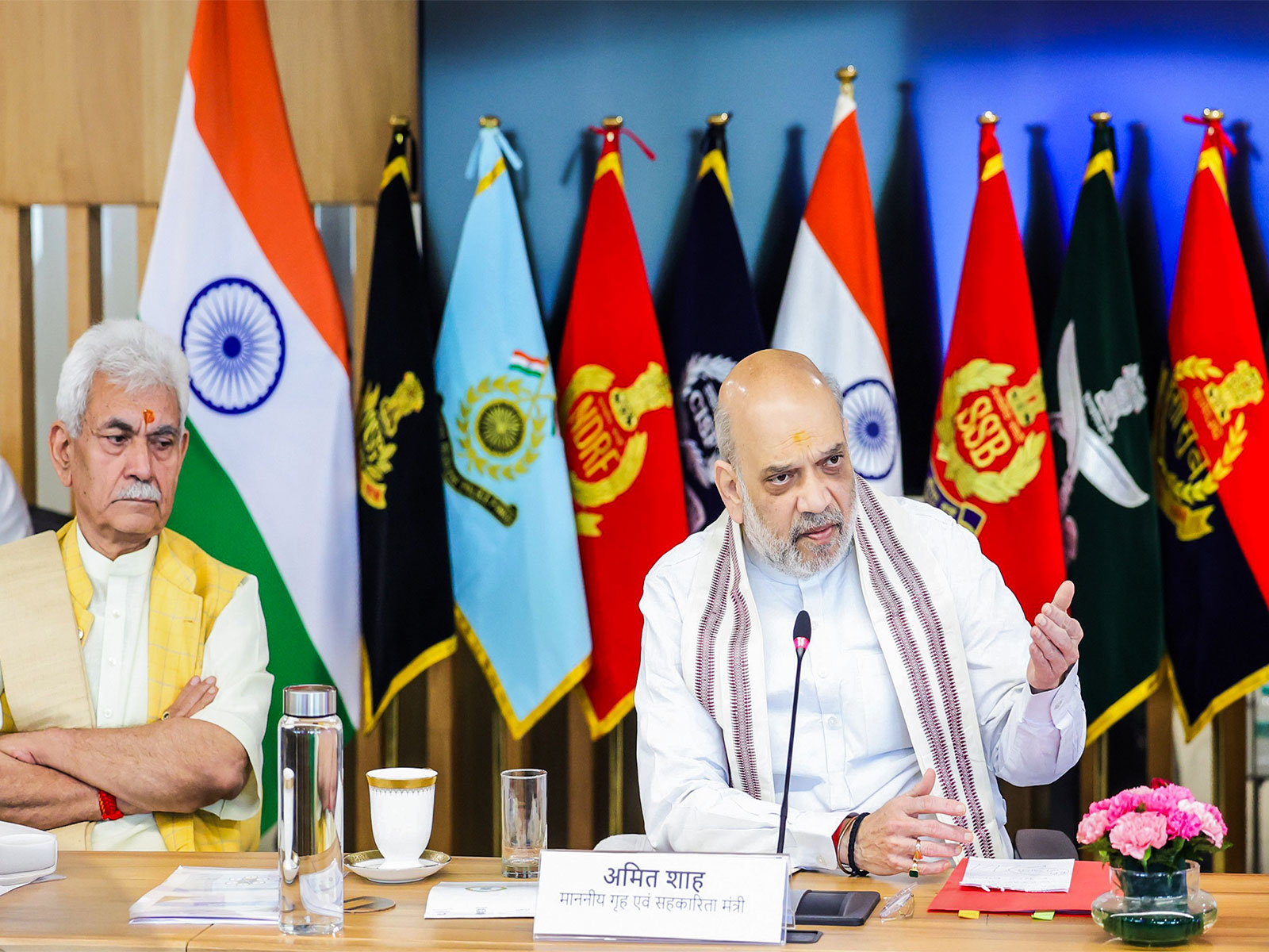  Union HM Amit Shah, along with J-K LG Manoj Sinha in security meeting (File Photo/ANI)