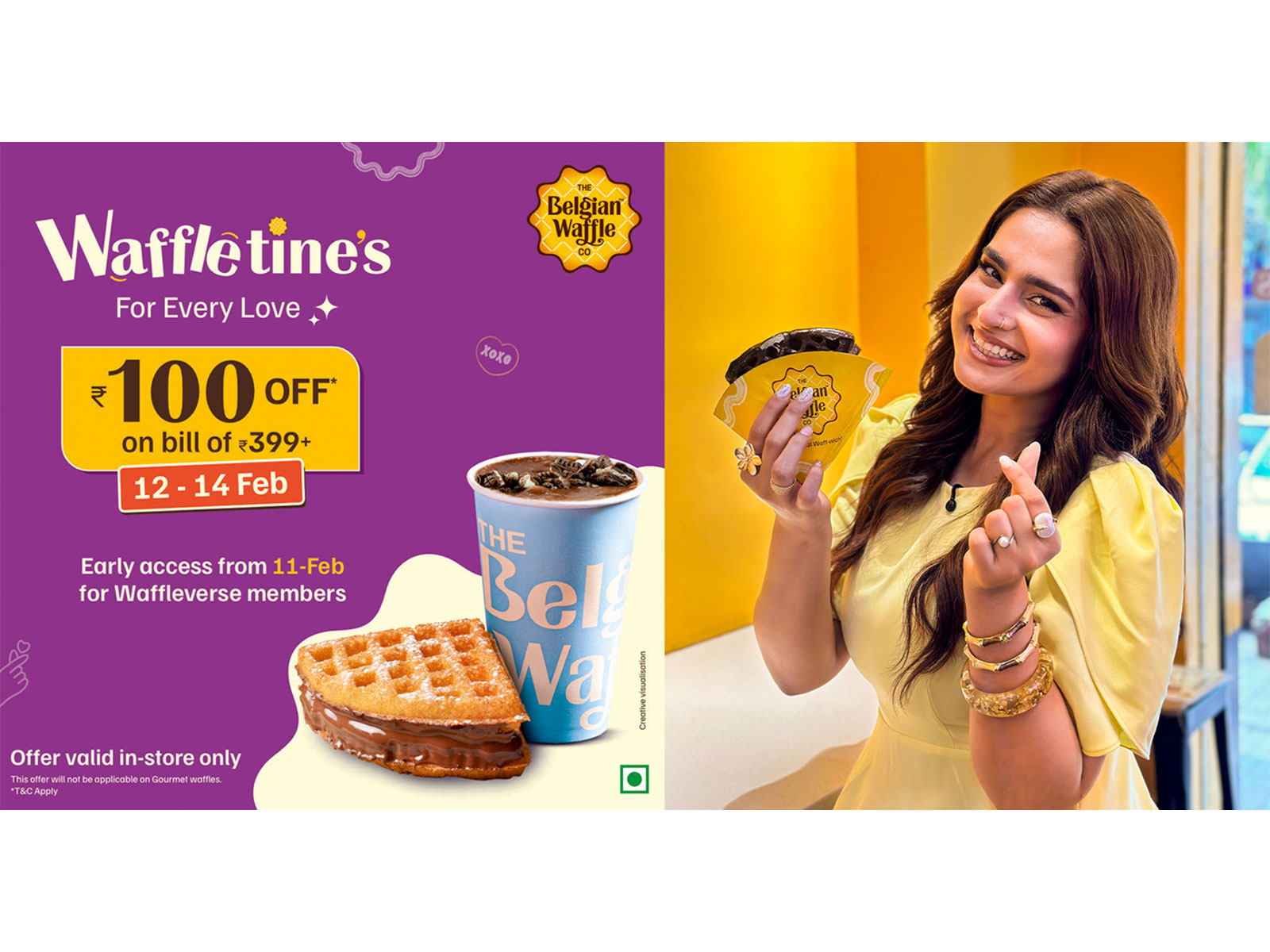 Celebrate EVERY kind of love with Waffletine's FLAT Rs. 100 OFF on Rs. 399+ | 12th-14th Feb