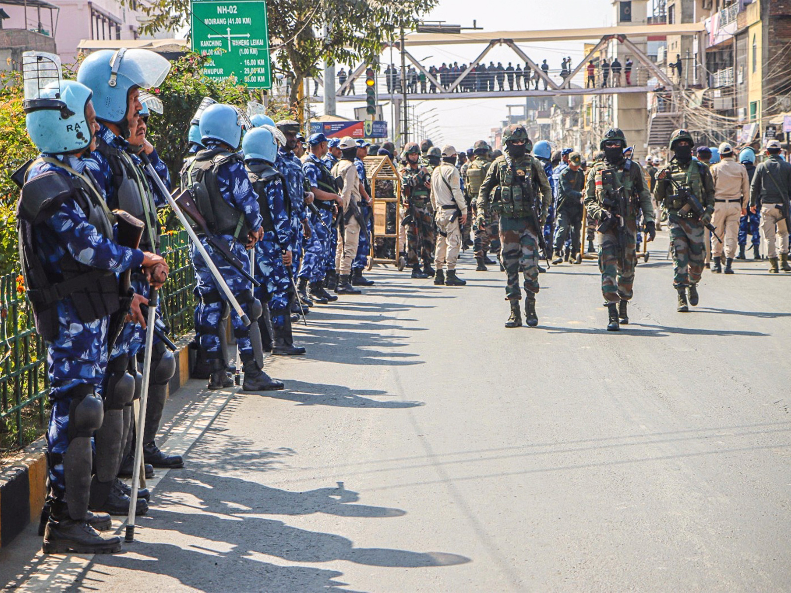 Combined security forces are deployed on the route of Manipur. (Photo/ANI)