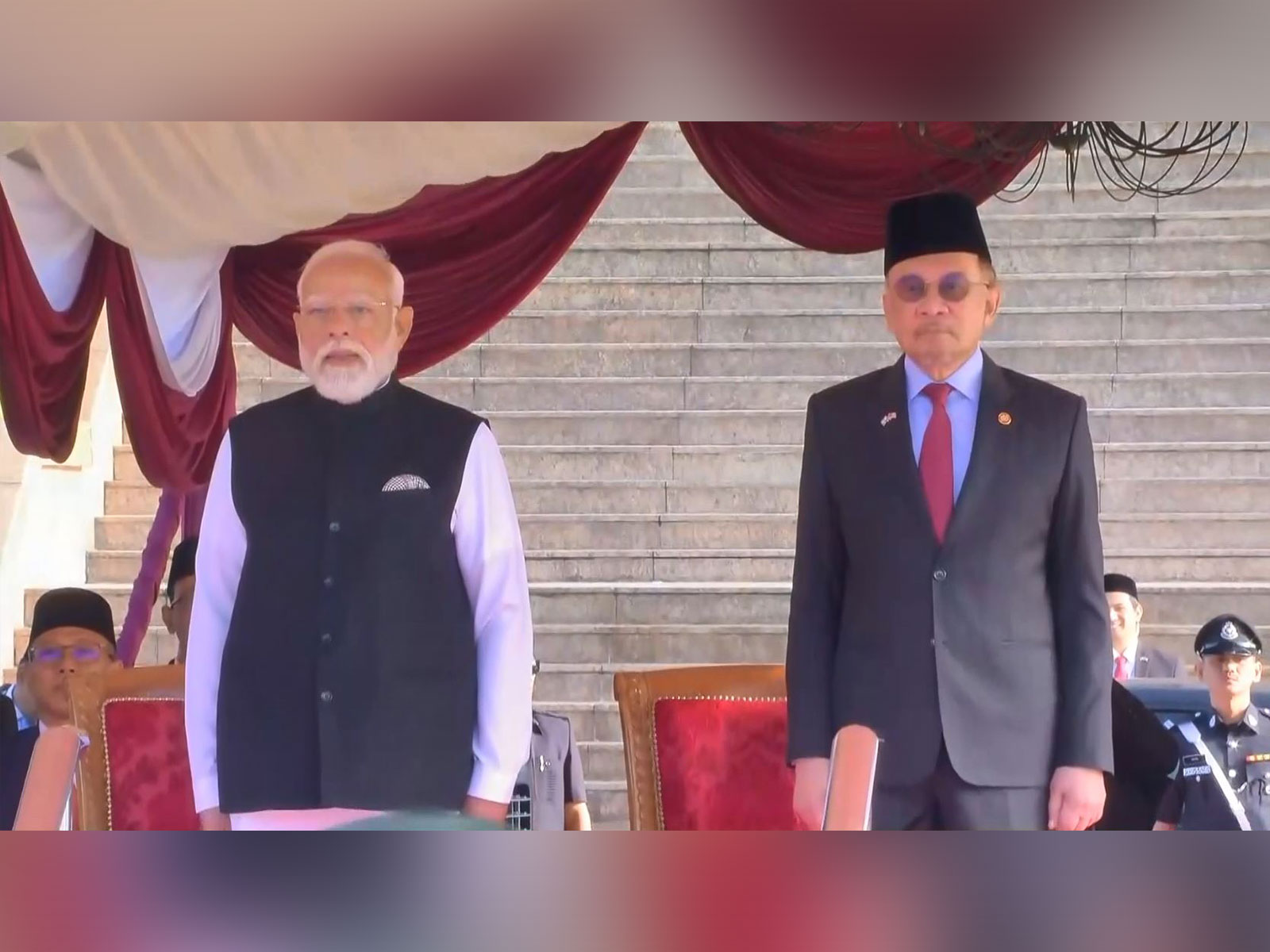 Prime Minister Narendra Modi receives a ceremonial welcome and Guard of Honour at the Perdana Putra building, during his official visit to Malaysia. (Photo/ANI)