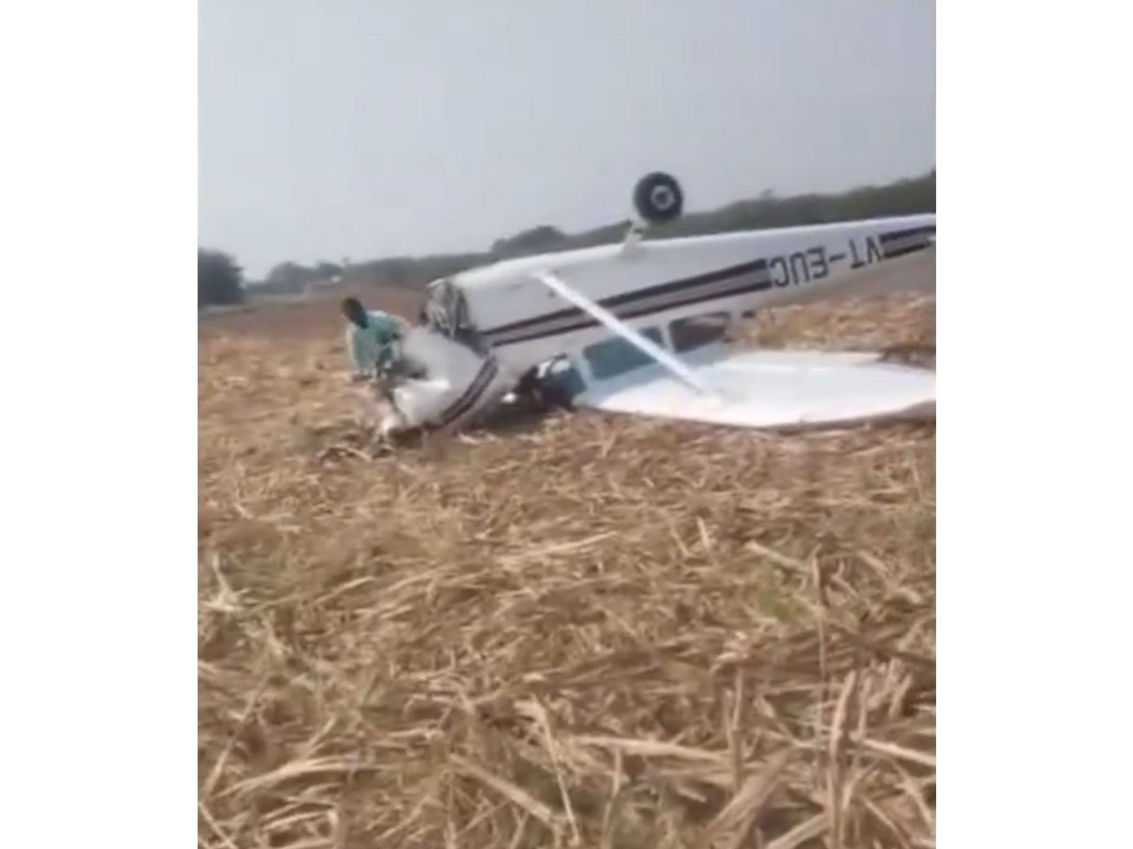  Private jet plane crashes  in Vijayapura district (Photo/ANI) 