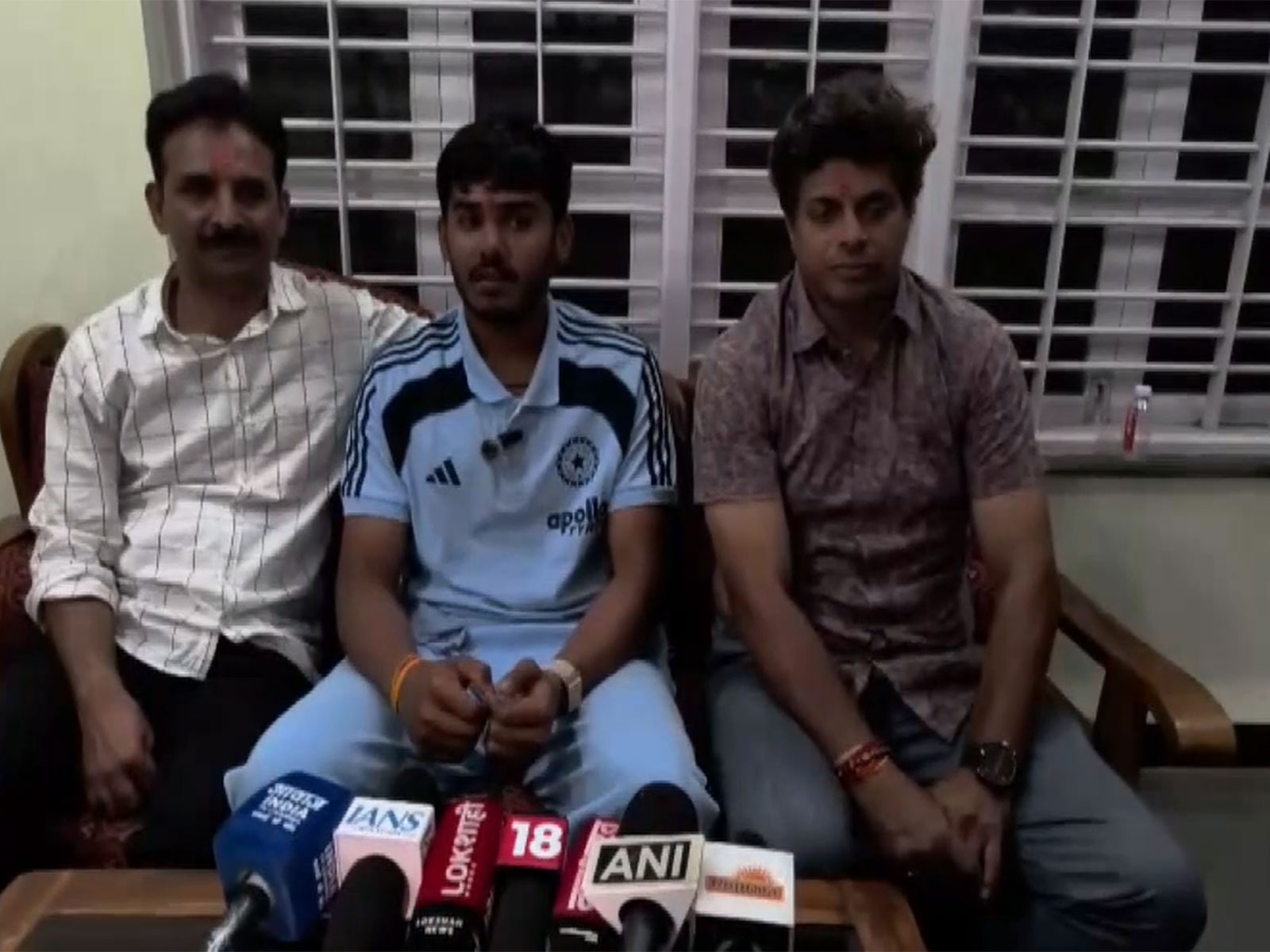 Ayush Mhatre with his family members in Virar. (Photo/ANI)