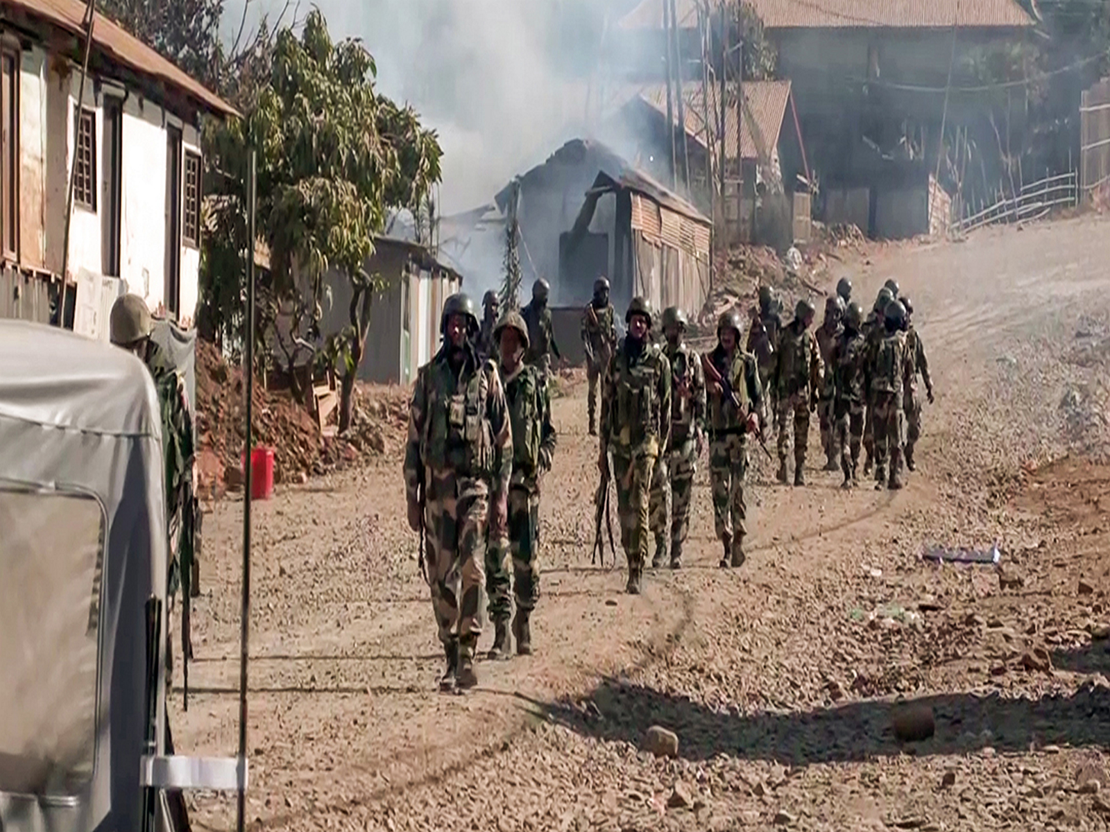 Security personnel deployed as tension rises in Litan village, in Ukhrul (Photo/ANI)