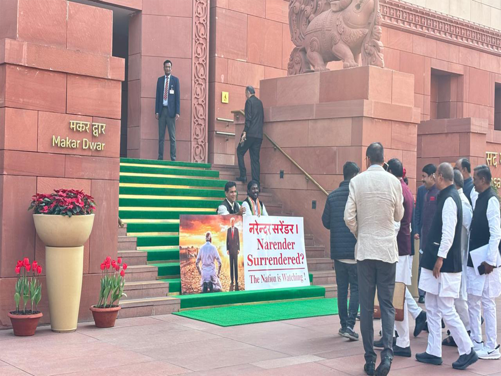Opposition MPs protest outside Parliament (Photo/ANI)