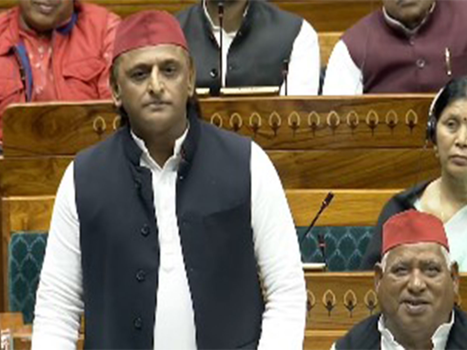 Samajwadi Party chief Akhilesh Yadav speaks during Lok Sabha debate on Budget session. (Photo/SansadTV)