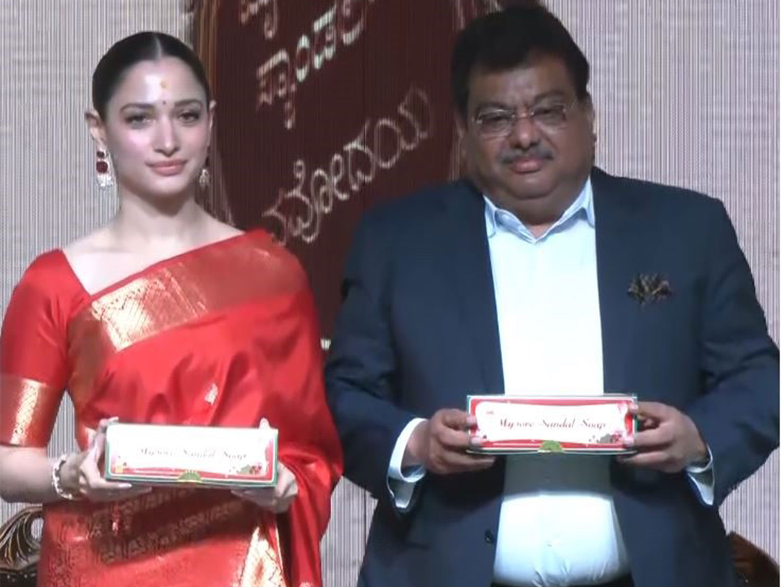L-R Tamannaah Bhatia and Minister MB Patil