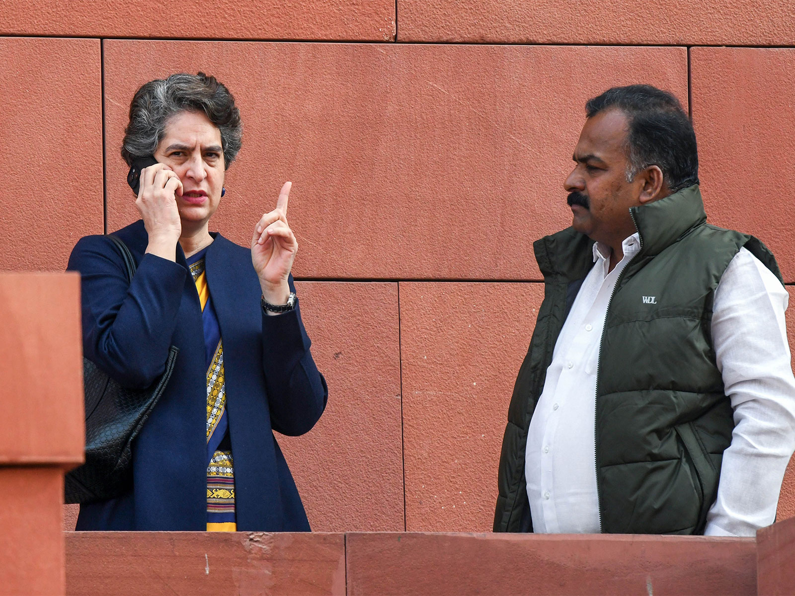 Congress MP Manickam Tagore with fellow MP Priyanka Gandhi Vadra (Photo/ANI)