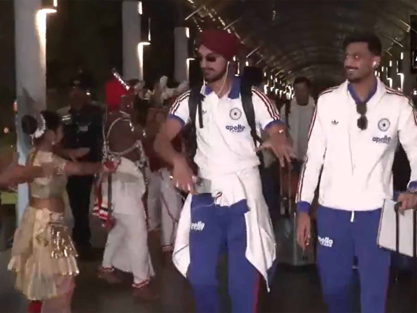 Arshdeep Singh dancing on the dhol. (Photo: ANI)