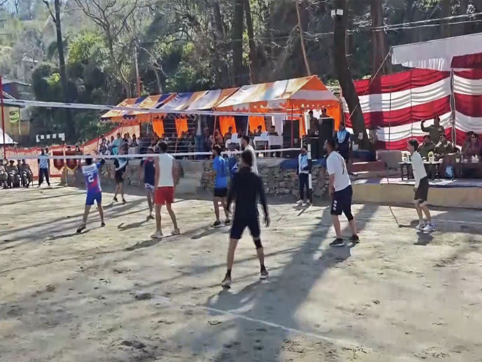 Chenab Warriors Chanderkote vs Friends Volleyball Club Chanderkote Volleyball match (Photo: ANI)