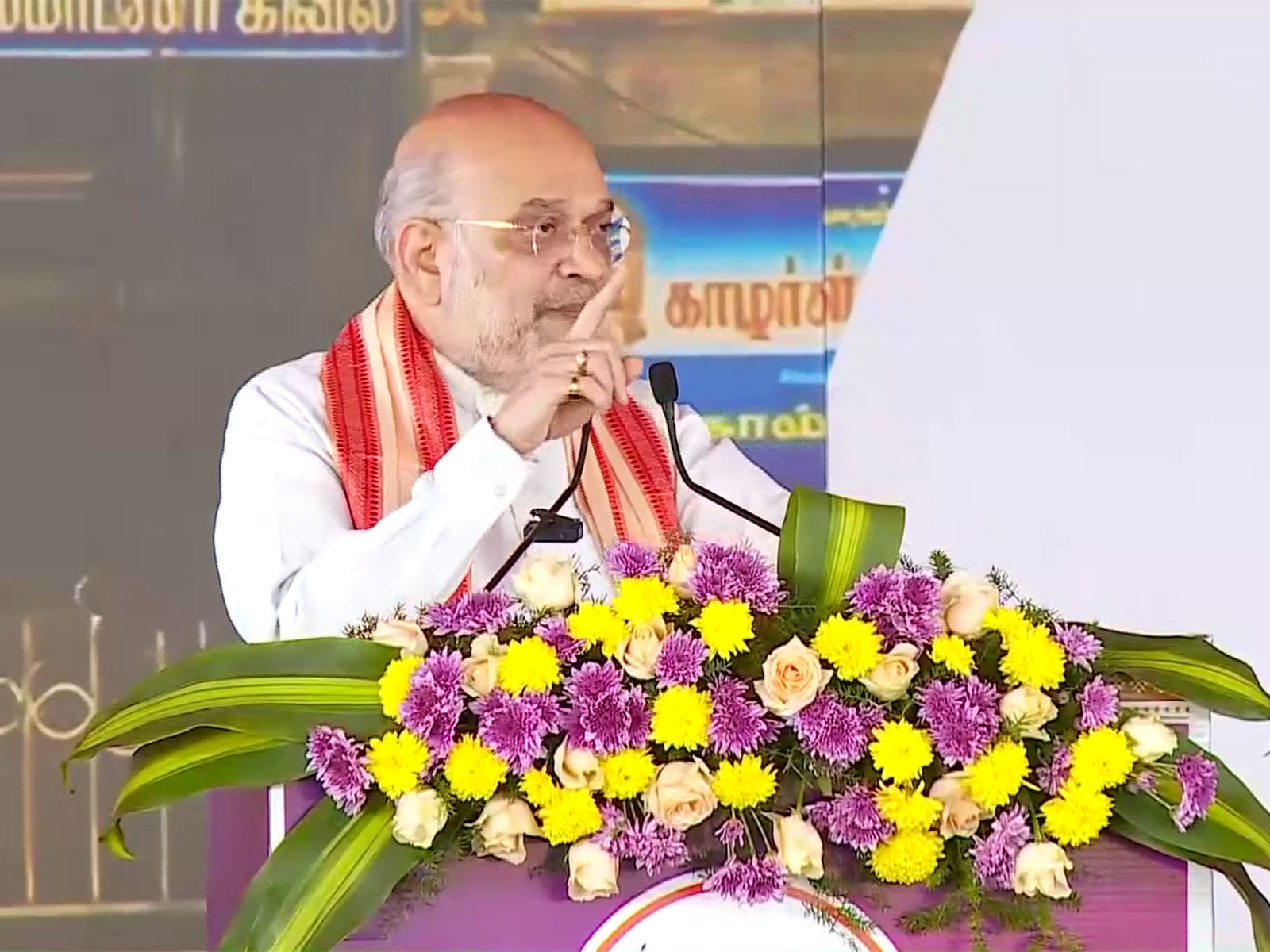 Union Home Minister Amit Shah addresses the public in Puducherry's Karaikal. (Photo/ANI)