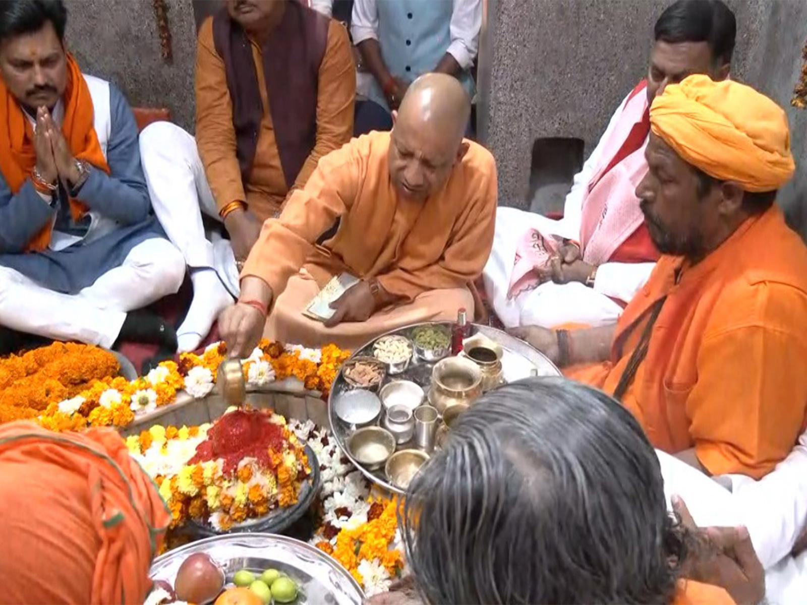 UP CM Yogi Adityanath performs Rudrabhishek at Barohiya Shiv Temple  (Photo/ANI)