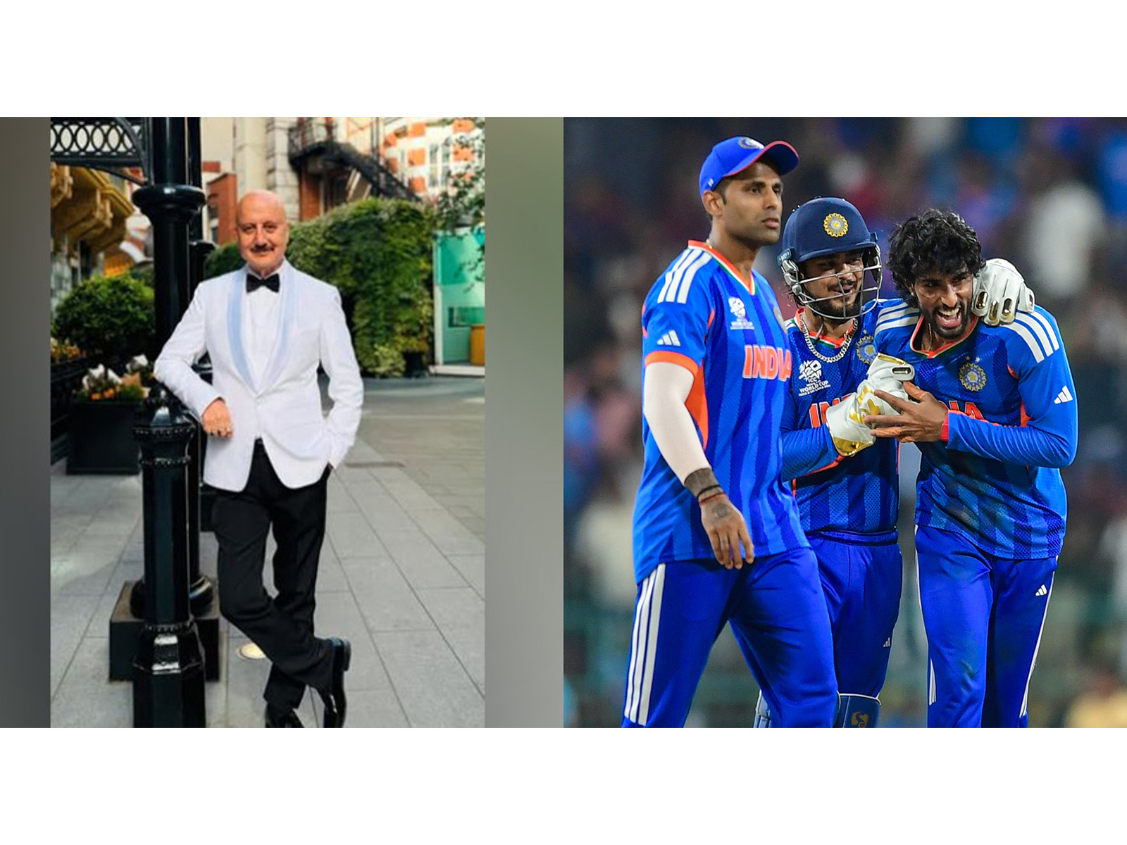 Anupam Kher (Photo/Instagram@anupampkher), Indian team celebrating victory in ICC Men's T20 World Cup (Photo/ANI)  