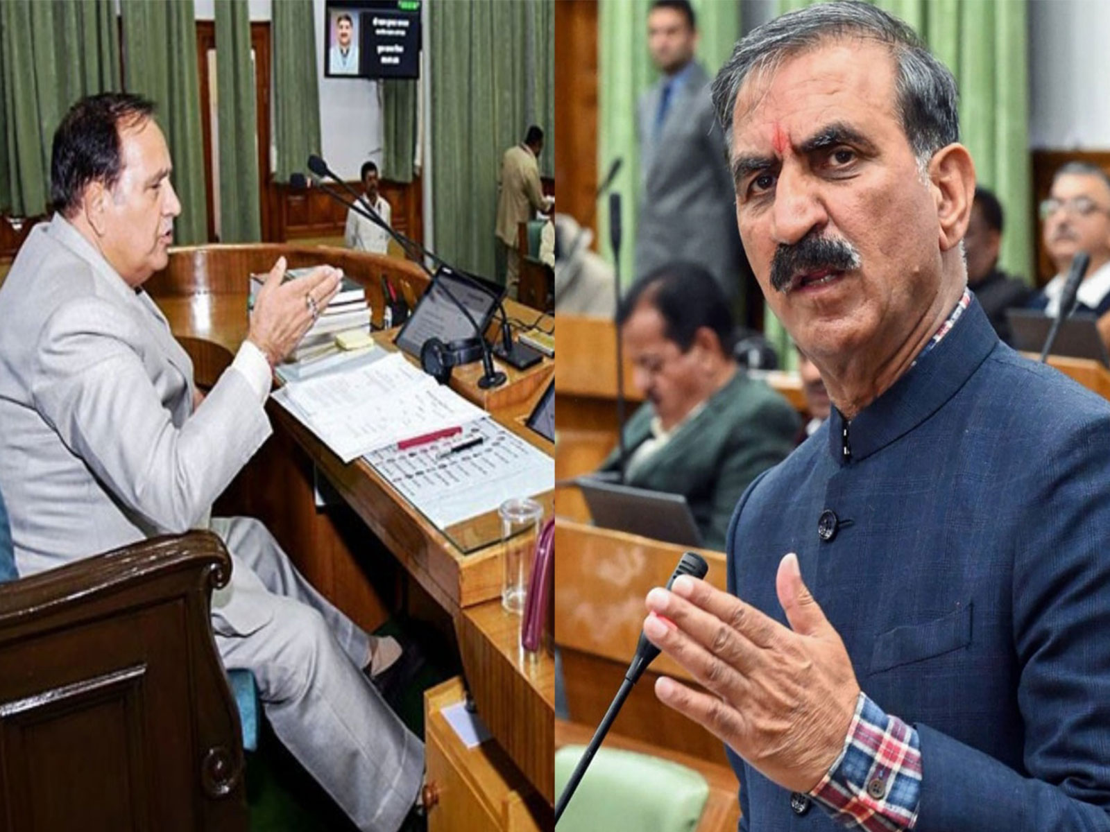 Himachal Pradesh CM Sukhvinder Singh Sukhu (R) and Assembly Speaker Kuldeep Singh Pathania (L) (File Photo/ANI)