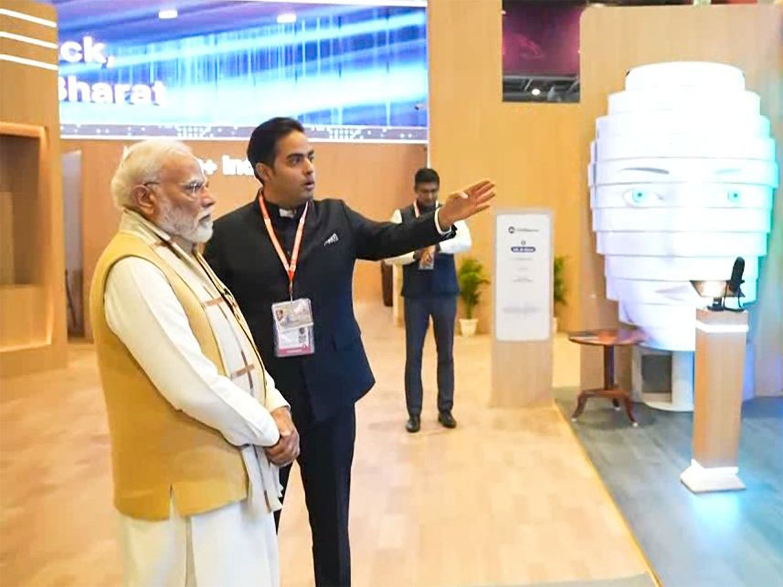 Akash Ambani, Chairman, Jio, showcases company's AI-led transformation across healthcare, education, culture, and smart home solutions to honourable Prime Minister Narendra Modi at Jio AI Pavilion during the India AI Impact Summit 2026