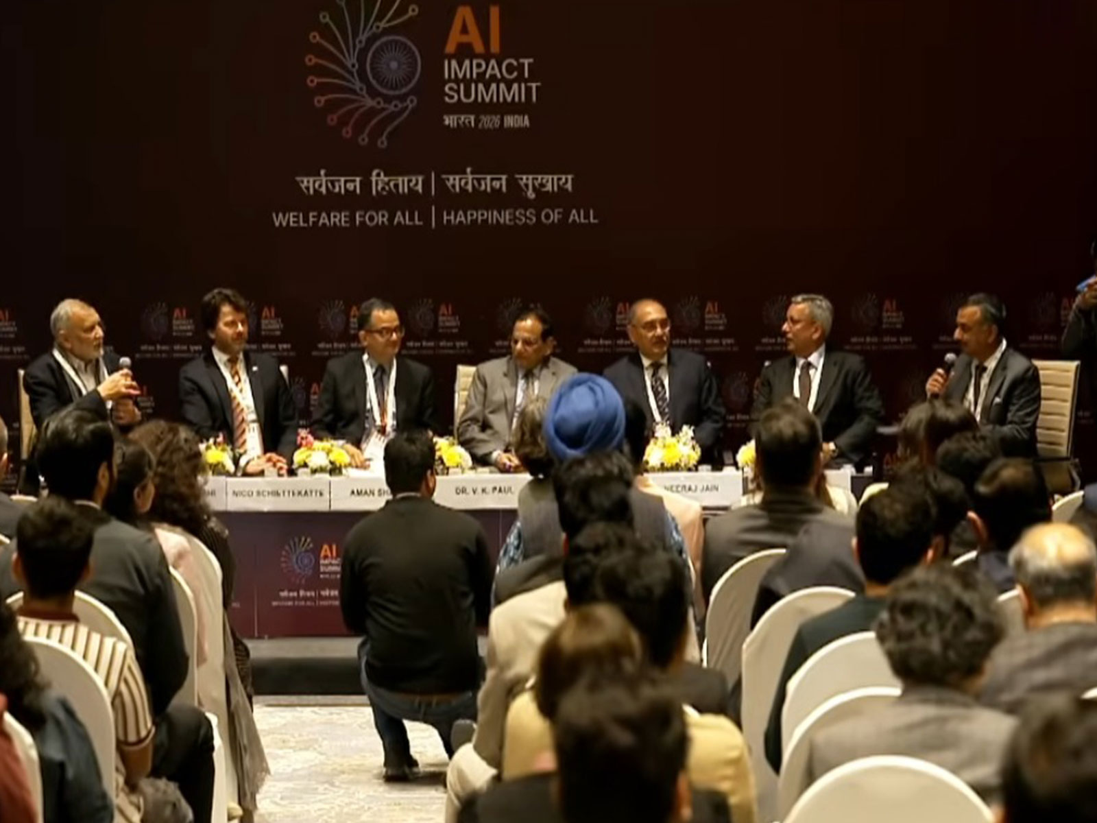 Visual of Dr VK Paul speaking at session of AI Impact Summit (Photo: ANI)  