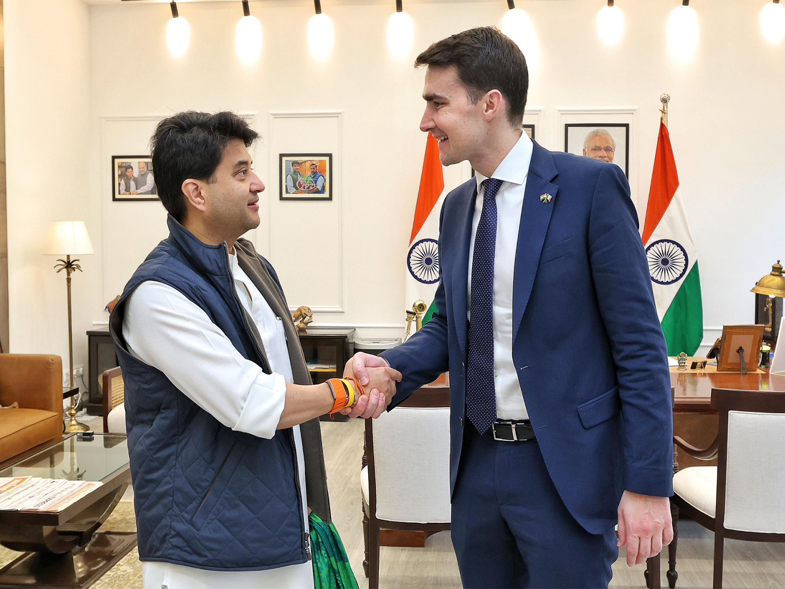 Jyotiraditya Scindia, Union Minister for Communications meets Jack Chambers, Ireland's Minister for Public Expenditure, Infrastructure, Public Service Reform, and Digitalisation (Photo/X@JM_Scindia)