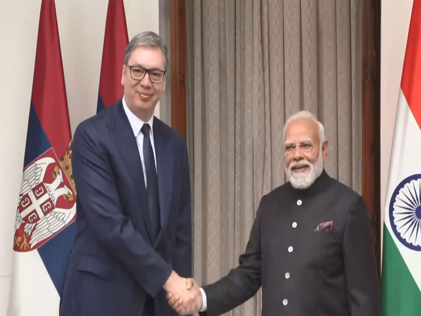 Prime Minister Narendra Modi meets Serbian President Aleksandar Vucic at Hyderabad House in New Delhi. (Photo/ANI)