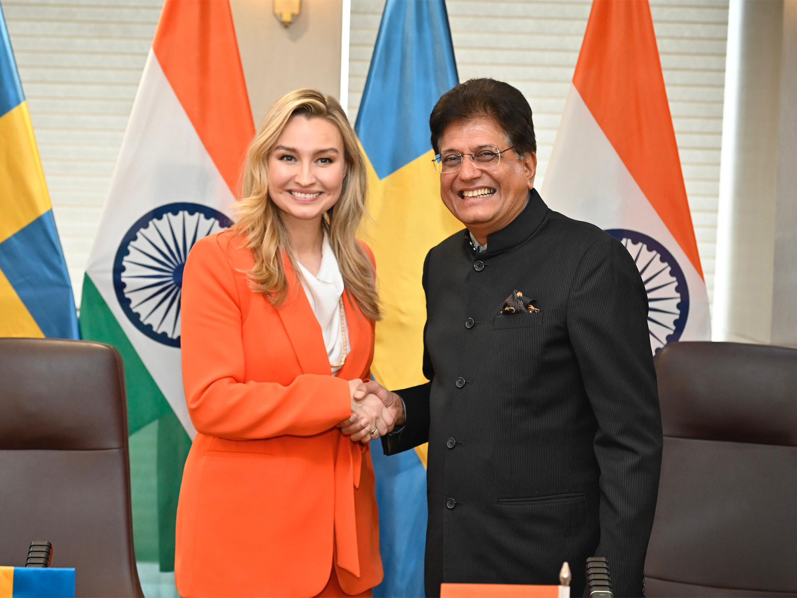 Union Minister for Commerce and Industry Piyush Goyal with Swedish Deputy Prime Minister Ebba Busch (Photo/x/@PiyushGoyal)